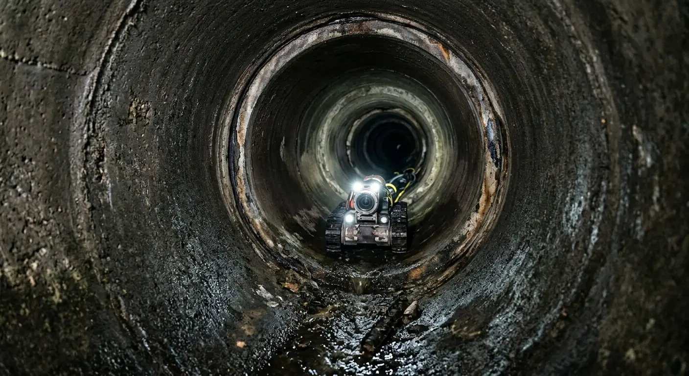 Robotic sewer camera inspecting pipe interior for Sewer Line Cleaning in Derry